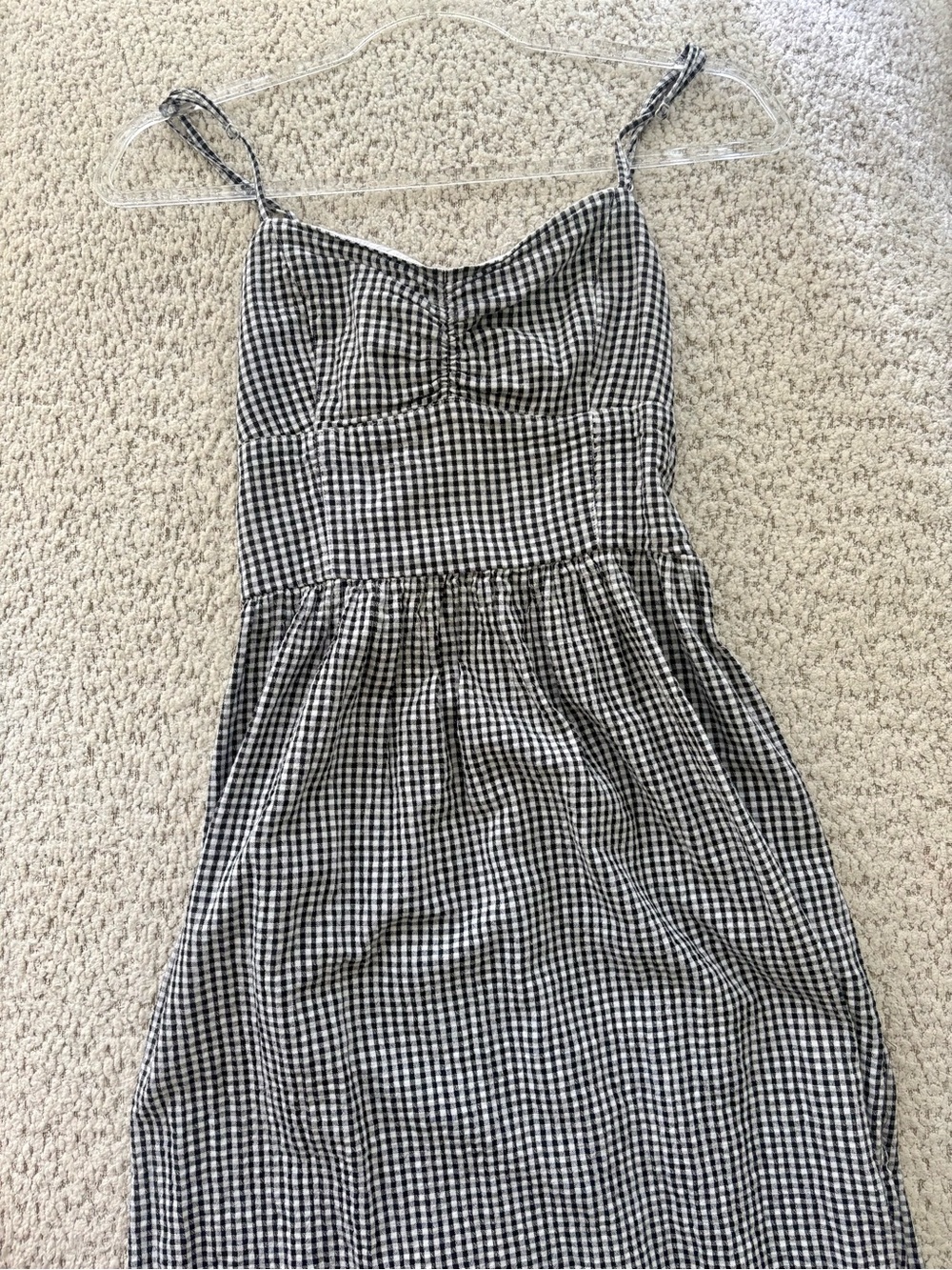 AE Black & White Gingham Midi Sundress with Tie Straps